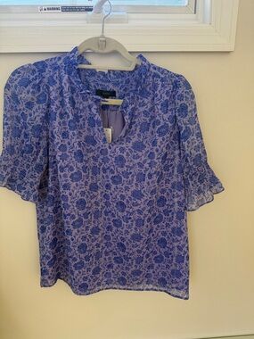 J Crew Floral Purple Short Sleeve Blouse, size Small